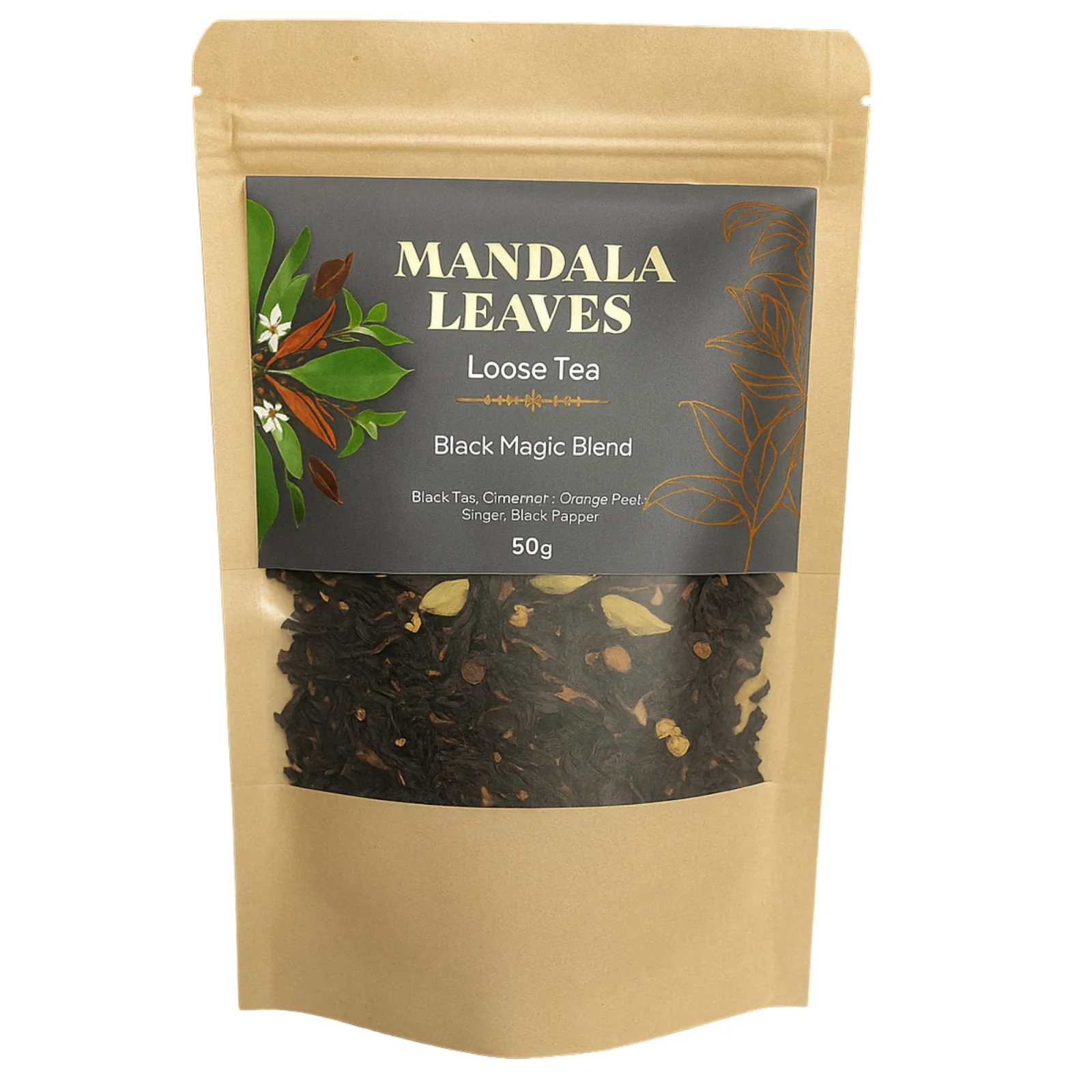 Čierny čaj Black Magic Blend – škorica a zázvor, 50 g, vrecko – fotka 5