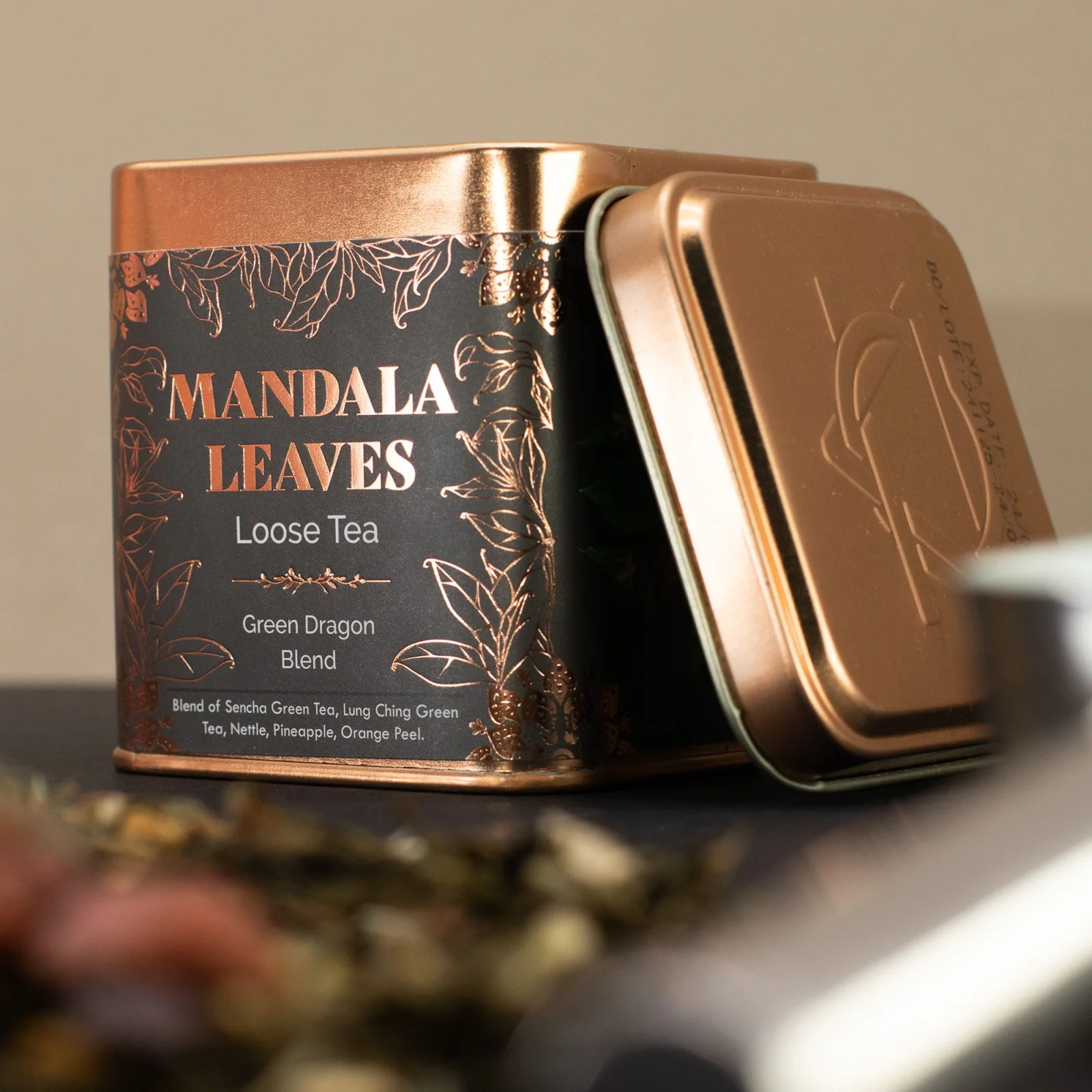 Zelený čaj Green Dragon Blend – ananás a pomaranč, 50 g, plechovka – fotka 12