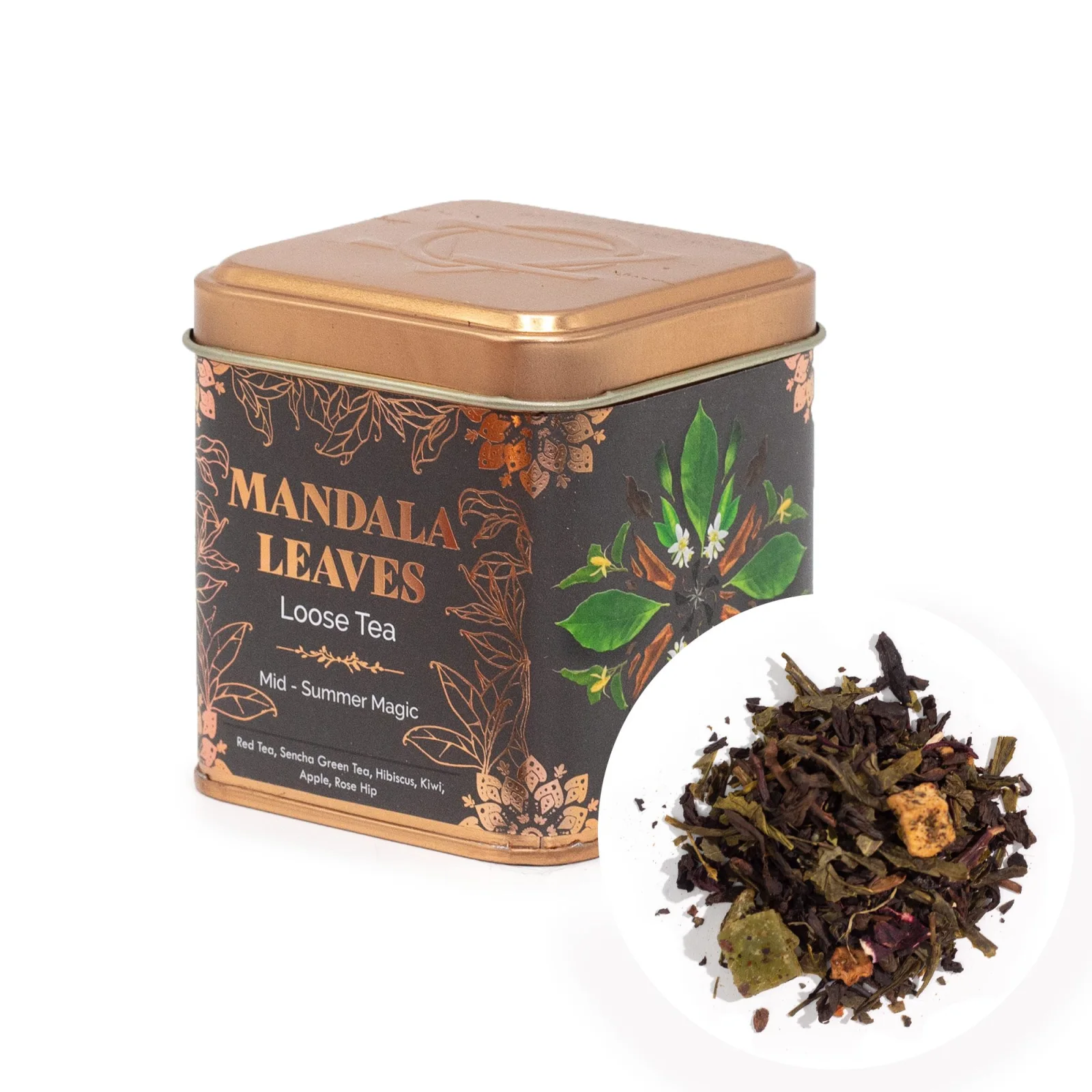 Ovocný čaj Mid-summer Magic – pu-erh a sencha, 50 g, plechovka – fotka 1