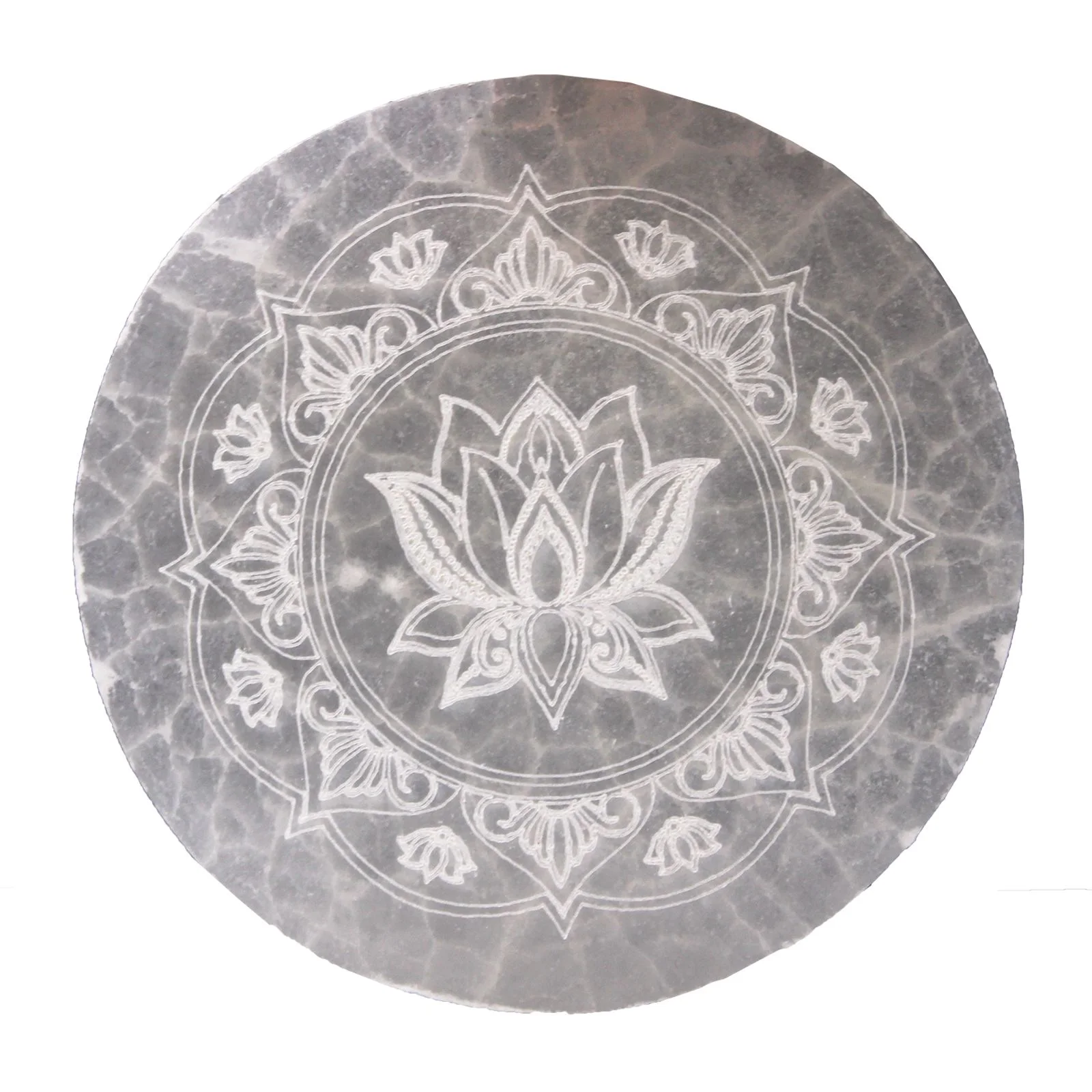 Stredná selenitová platňa 10 cm – lotosová mandala – fotka 3