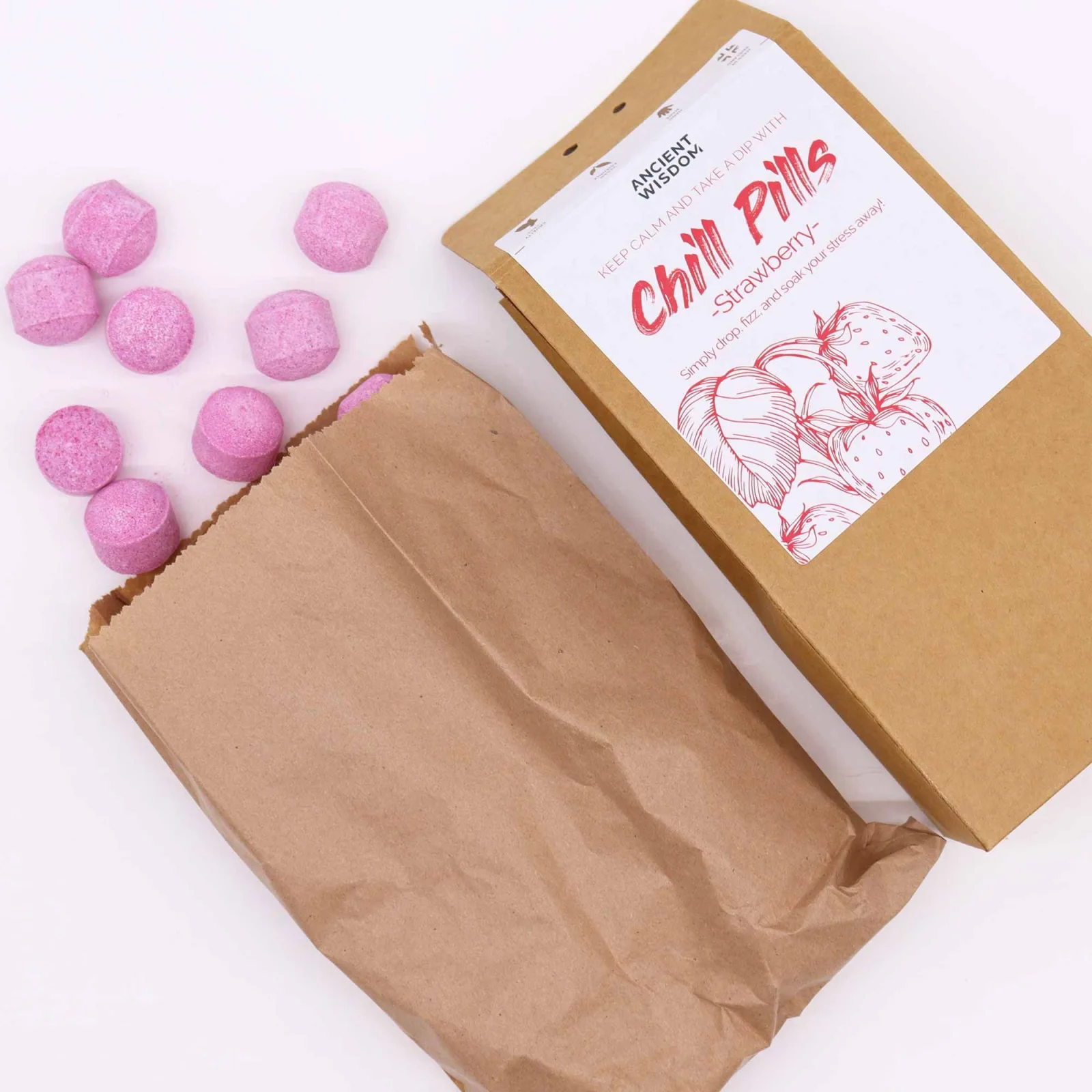 Šumivé tablety do kúpeľa Chill Pills – Jahoda, 350 g – fotka 2