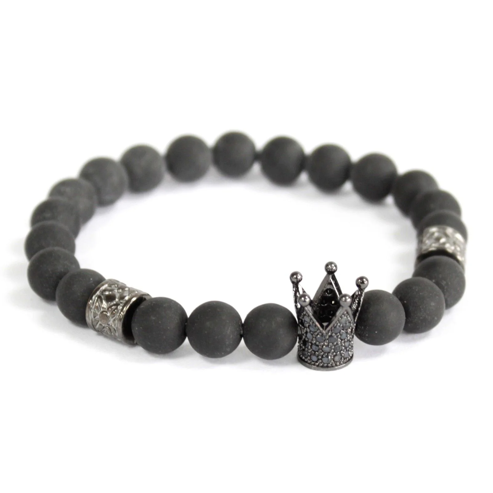 Náramok Crystal Crown – čierny achát, elastický – fotka 1