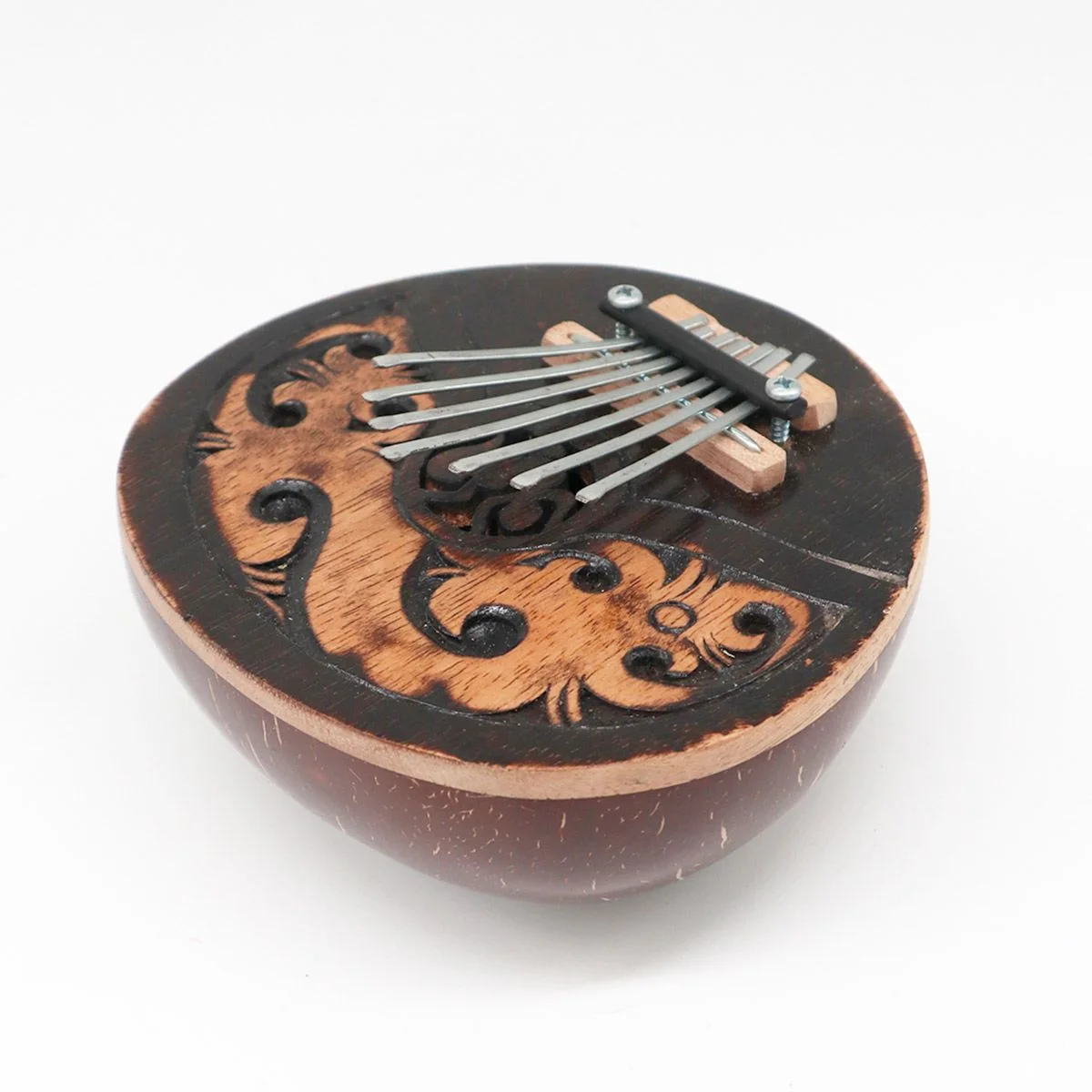 Kalimba z kokosu Antique – 7 kovových jazýčkov – fotka 2
