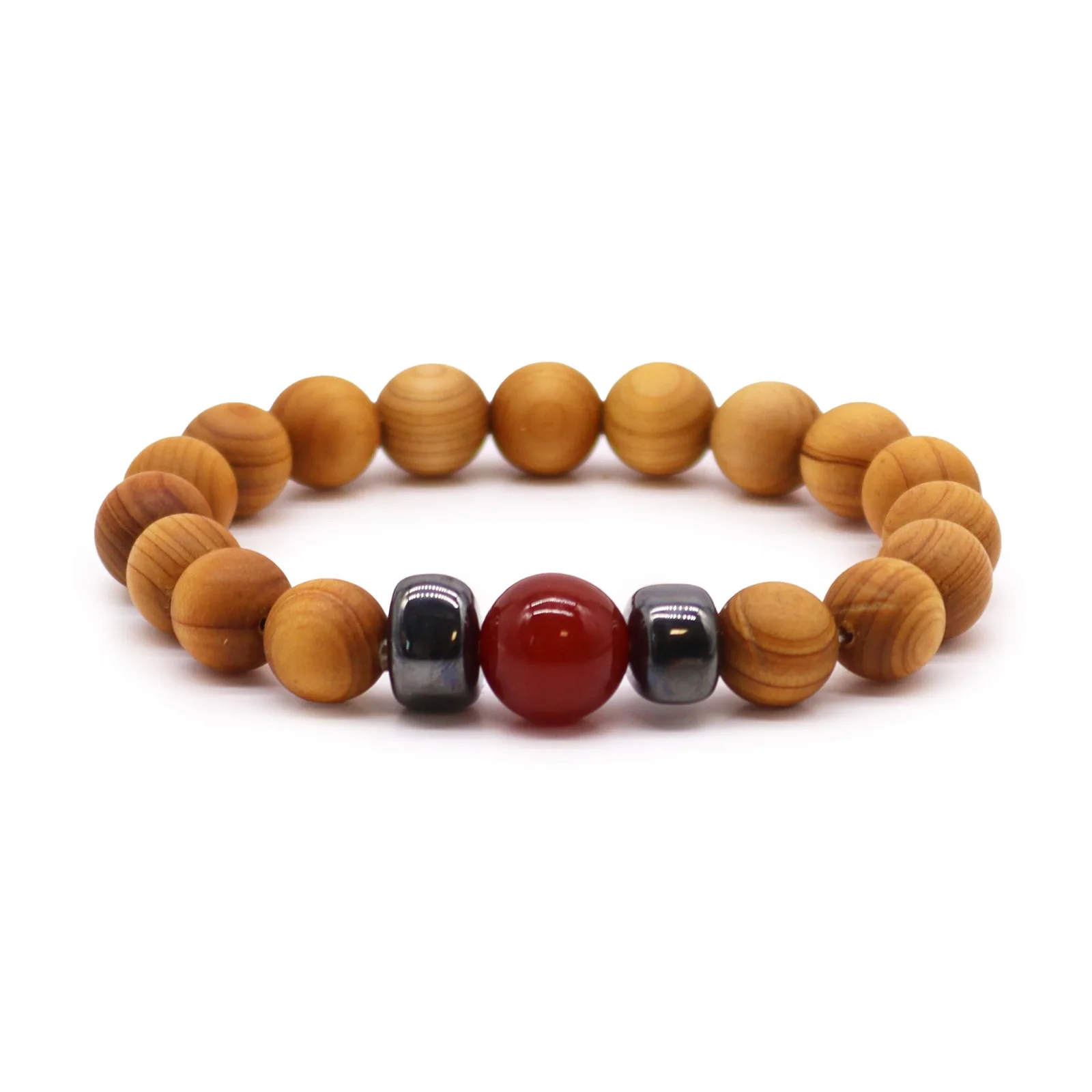 Náramok z cédrového dreva Root Chakra – červený jaspis – fotka 1