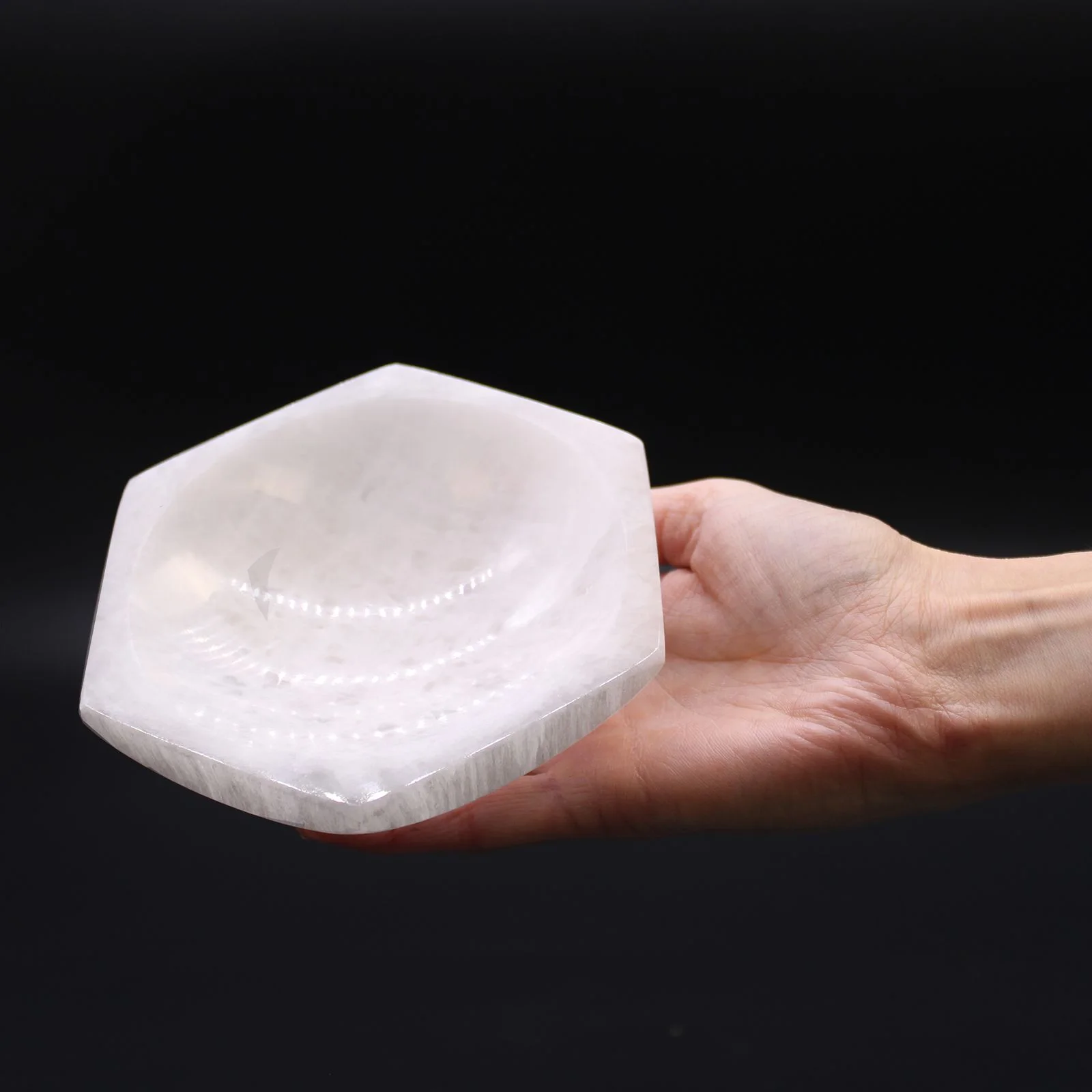 Šesťhranná miska zo selenitu, 15 cm – fotka 1