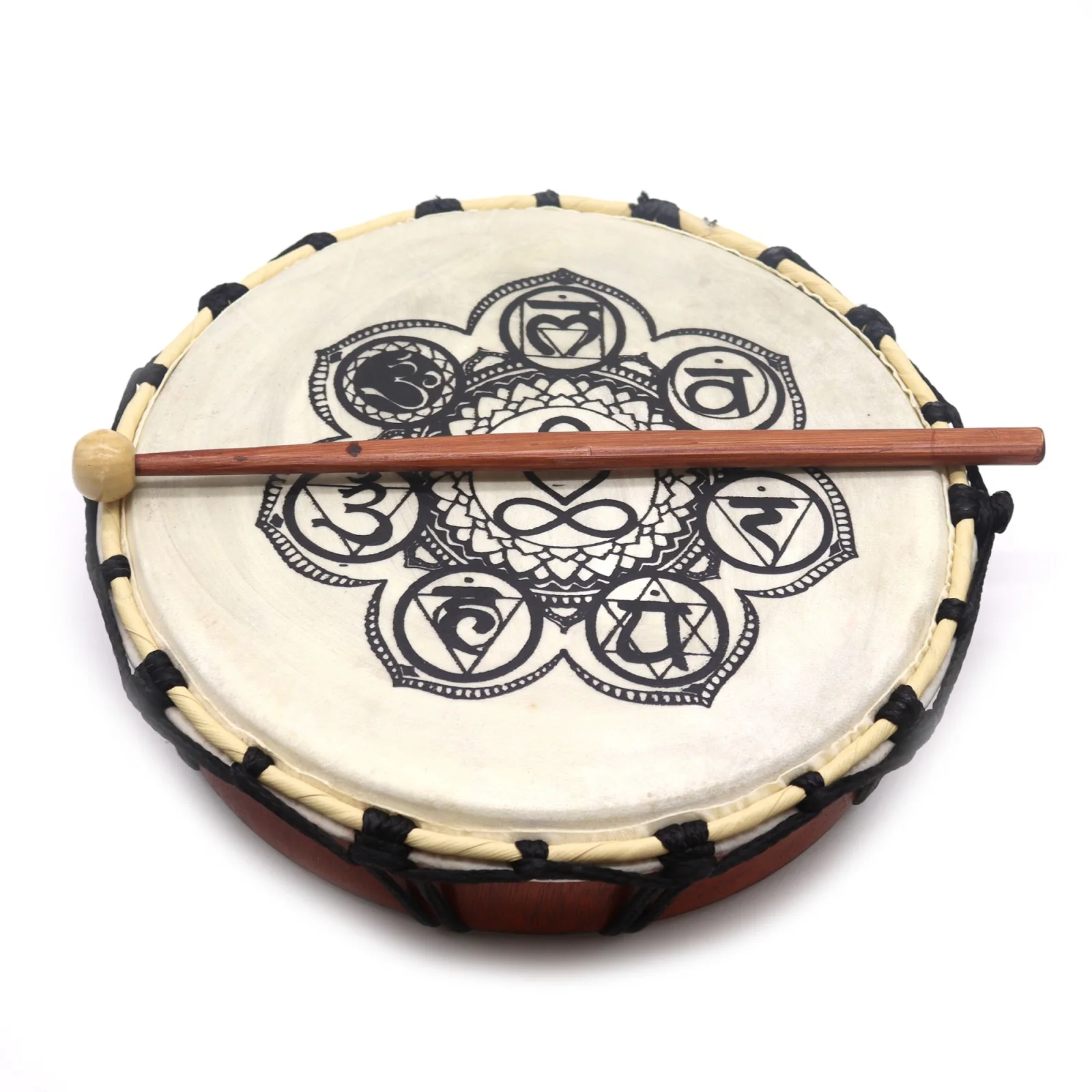 Šamanský bubon Chakra s paličkou, 25 cm – fotka 3