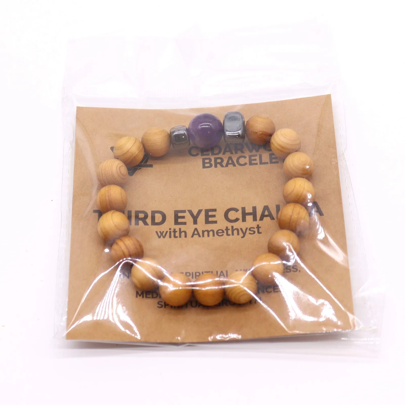 Náramok z cédrového dreva Third Eye Chakra – ametyst – fotka 2