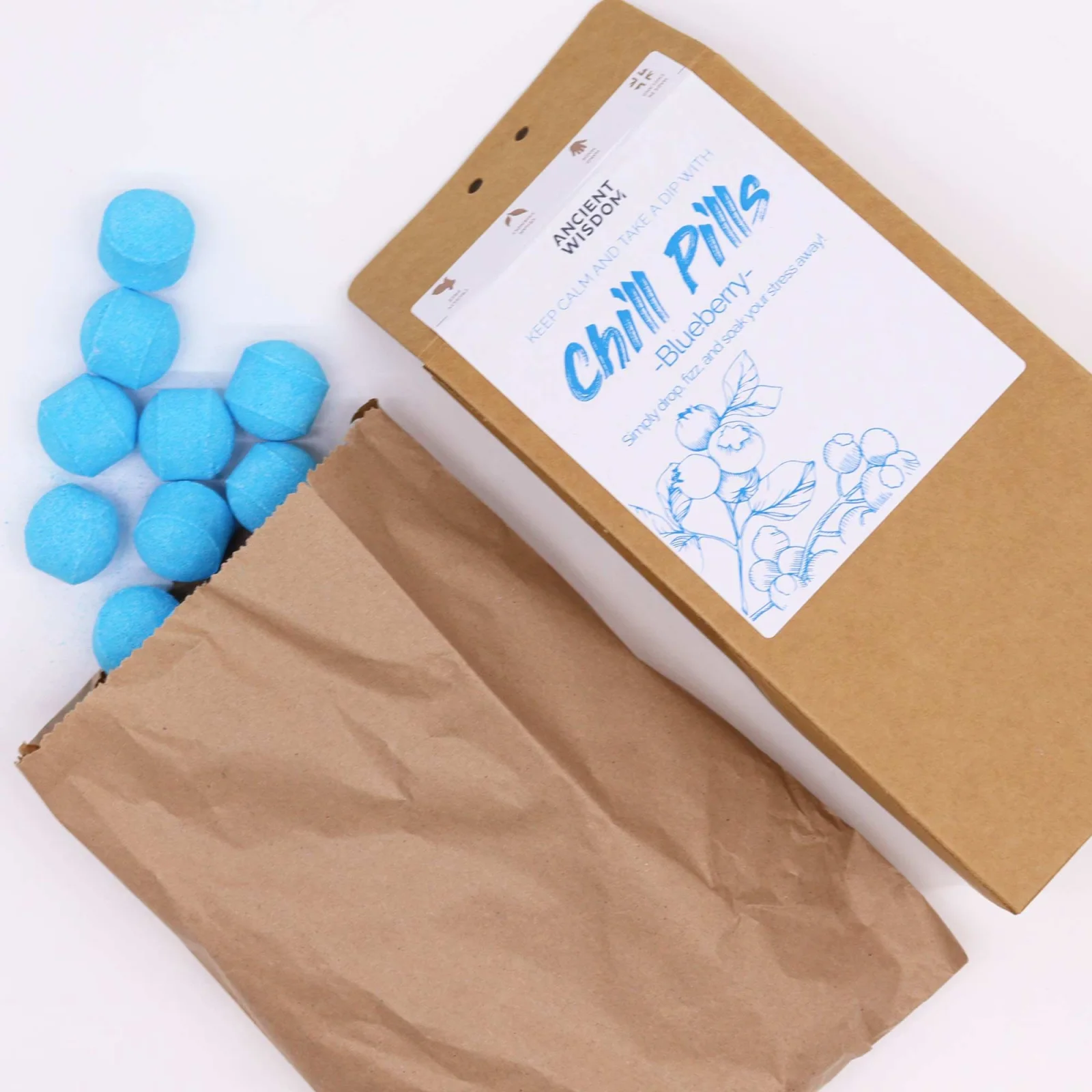 Šumivé tablety do kúpeľa Chill Pills – Čučoriedka, 350 g – fotka 2