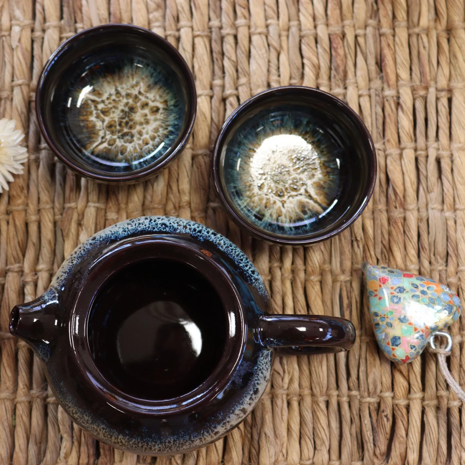 Čajová súprava Herbal Black Glaze – čajník a 2 šálky – fotka 1