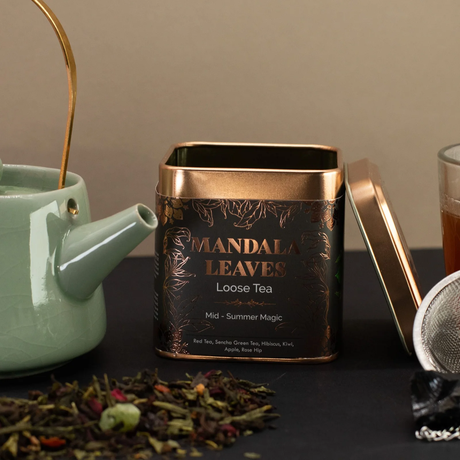 Ovocný čaj Mid-summer Magic – pu-erh a sencha, 50 g, plechovka – fotka 7