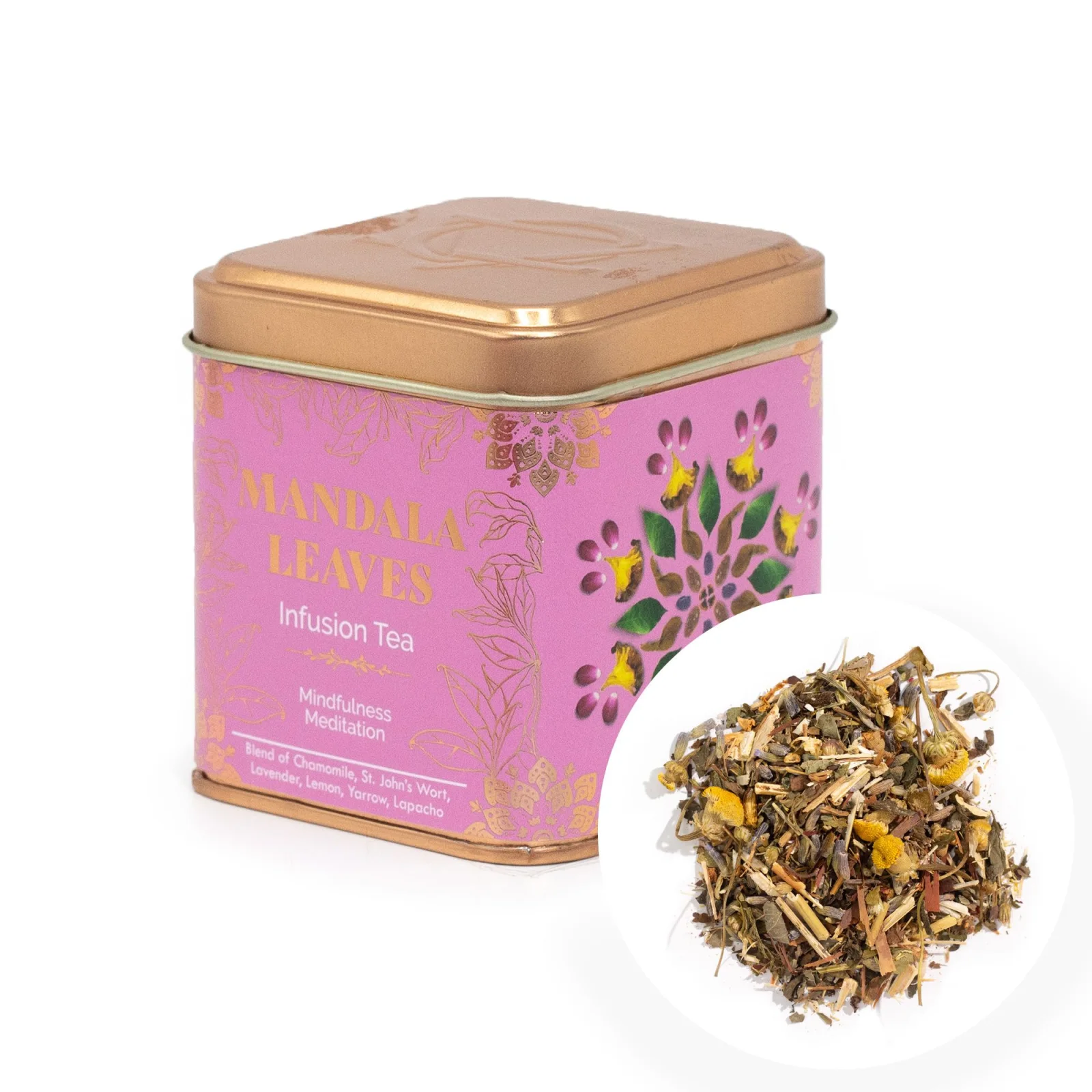 Bylinný čaj Mindfulness Meditation – harmanček a levanduľa, 50 g, plechovka – fotka 8
