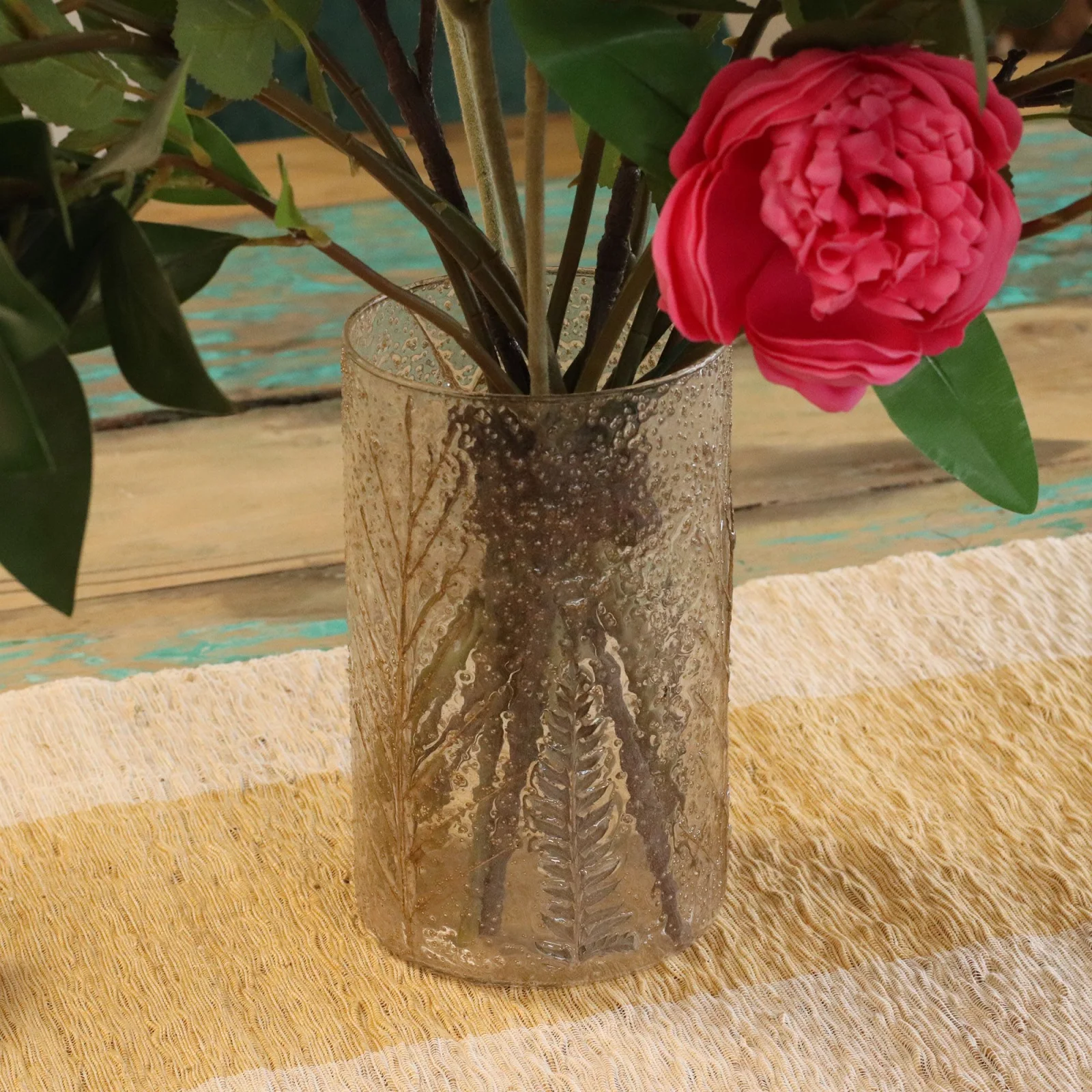 Sklenený svietnik Natural Floral – vysoká váza Pino, 19 × 11 cm – fotka 3