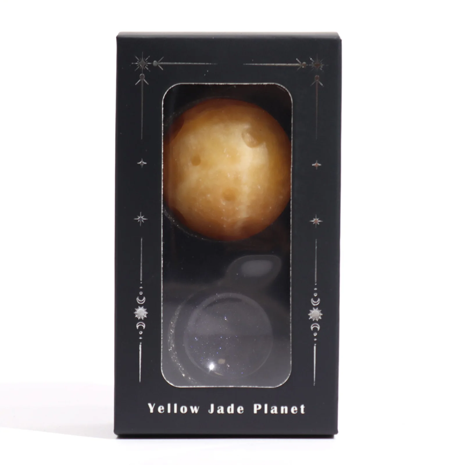 Planéta Saturn z žltého jade na stojane z goldstonu, 40 mm – fotka 4