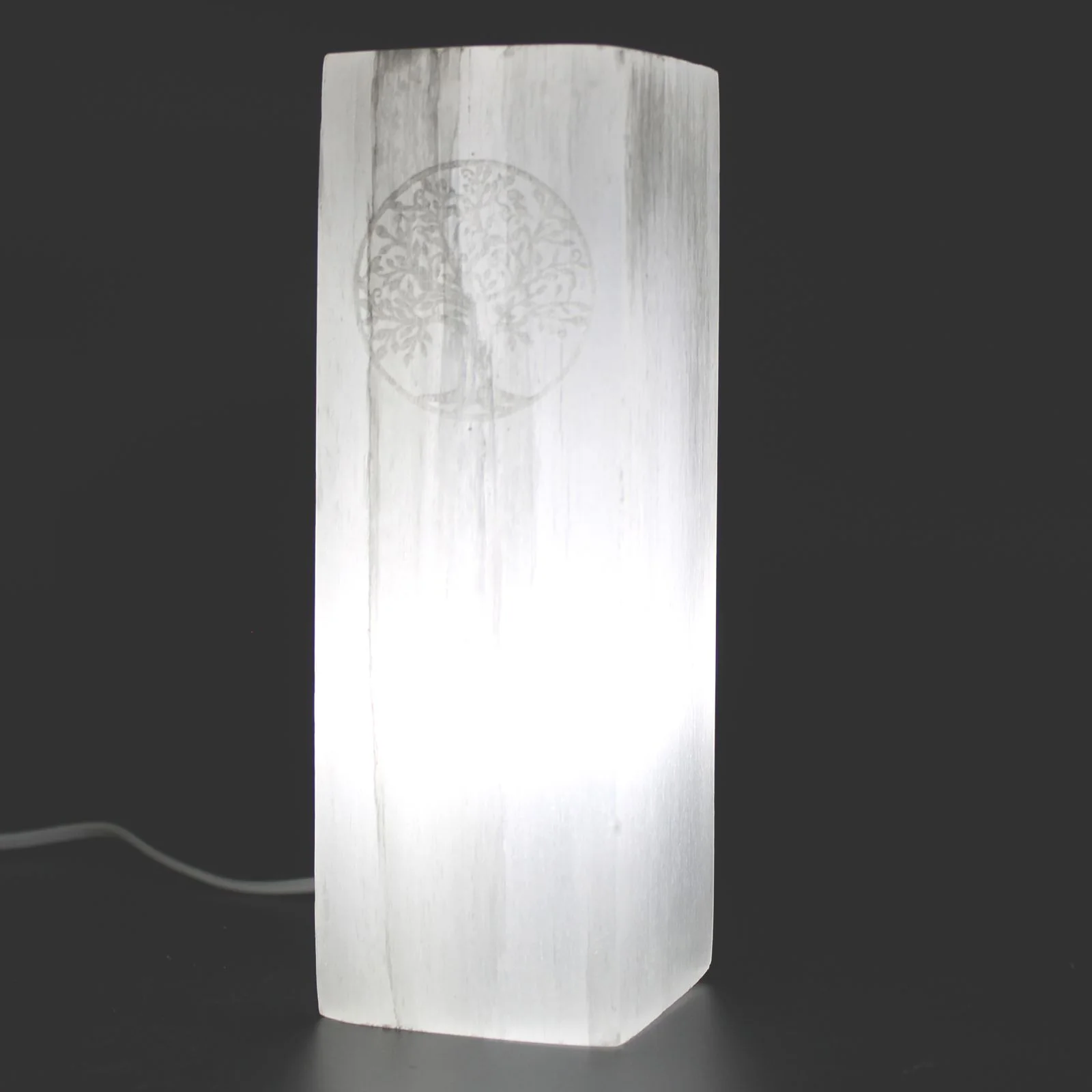 Selenitová lampa v tvare bloku – motív Strom života, 25 cm – fotka 3