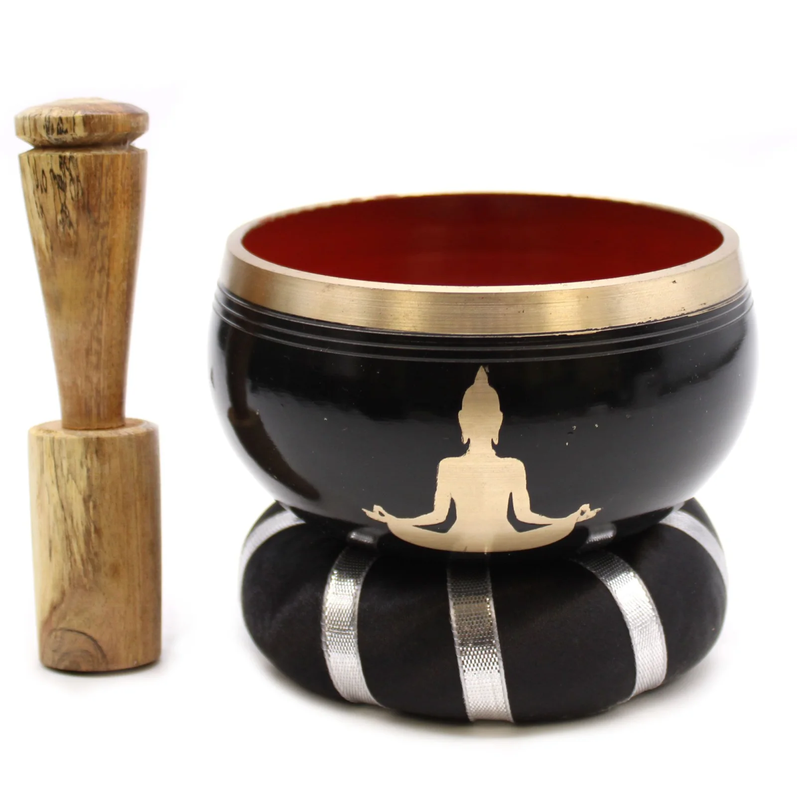 Spievajúca miska Buddha – sada, čierna a oranžová, 10,7 cm – fotka 1