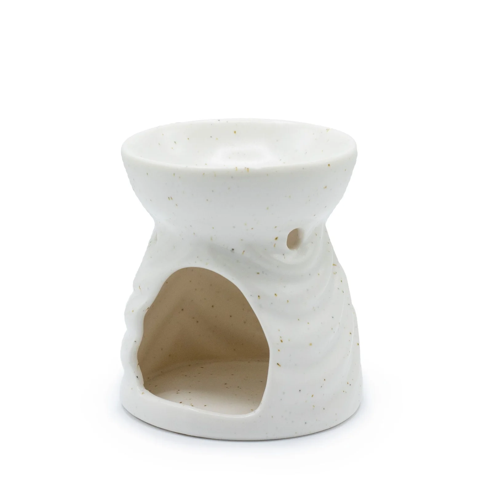 Keramická aromalampa – geometrický vzor, slonovinová – fotka 2