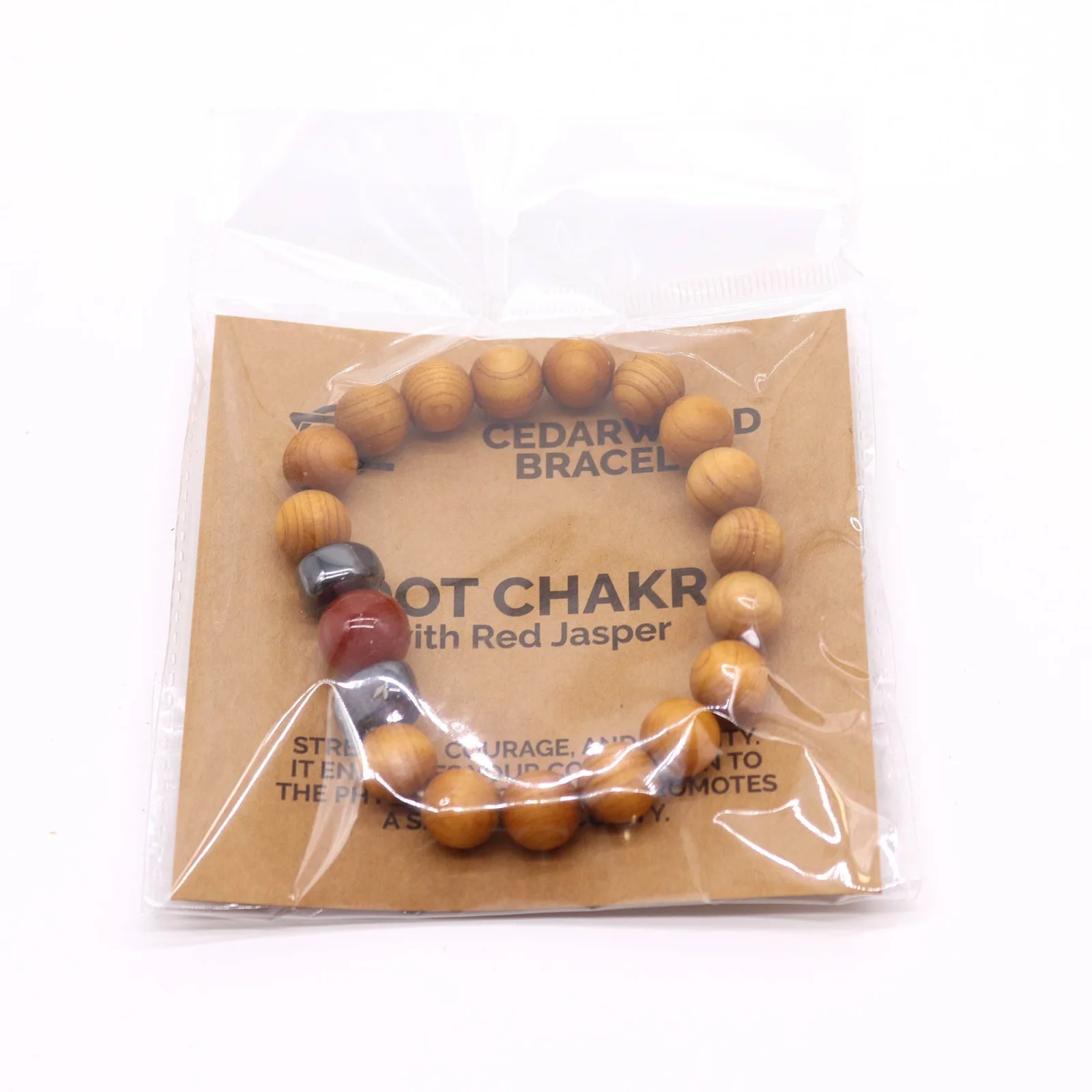 Náramok z cédrového dreva Root Chakra – červený jaspis – fotka 2