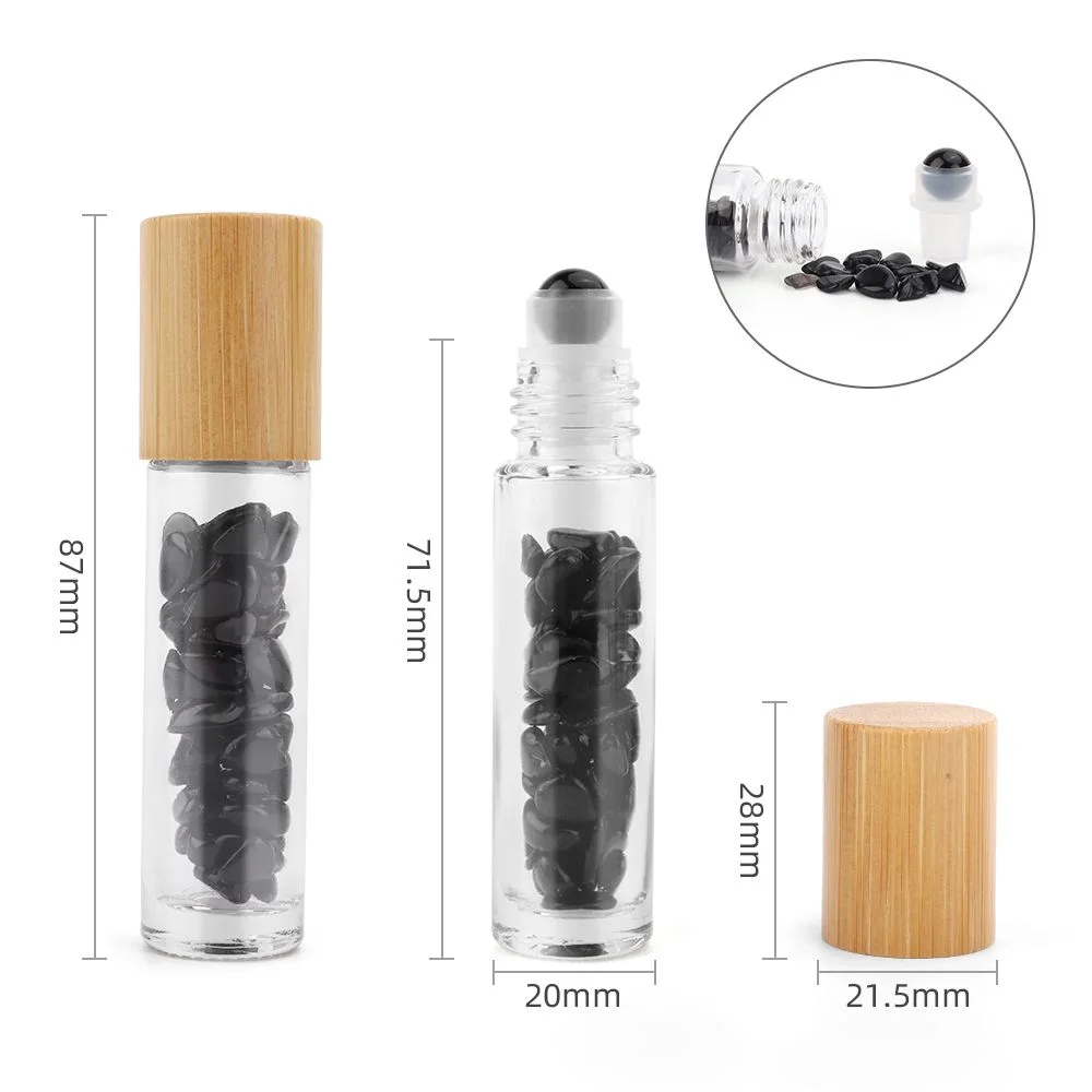 Roll-on fľaštička s čiernym turmalínom, 5 ml – drevené viečko – fotka 3