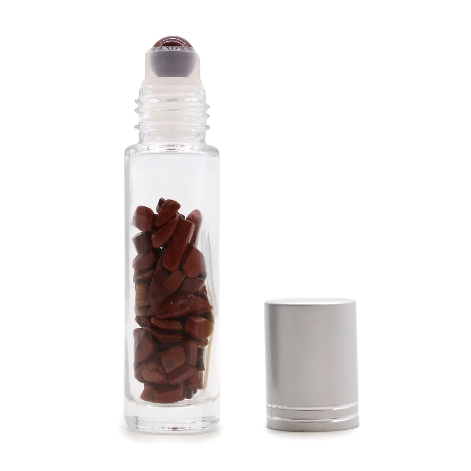 Roll-on fľaštička s červeným jaspisom, 5 ml – strieborné viečko – fotka 1