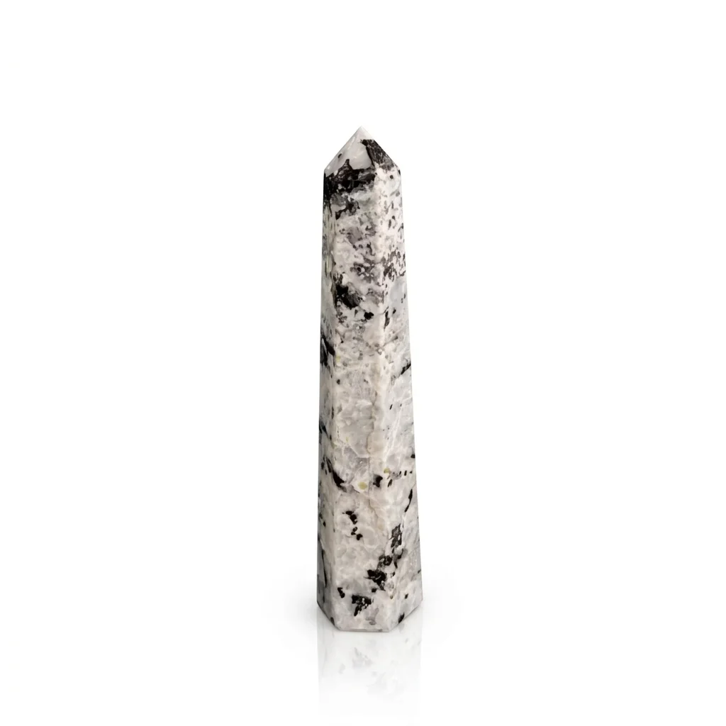 Šesťboký obelisk z dúhového mesačného kameňa, cca 17 cm – fotka 6