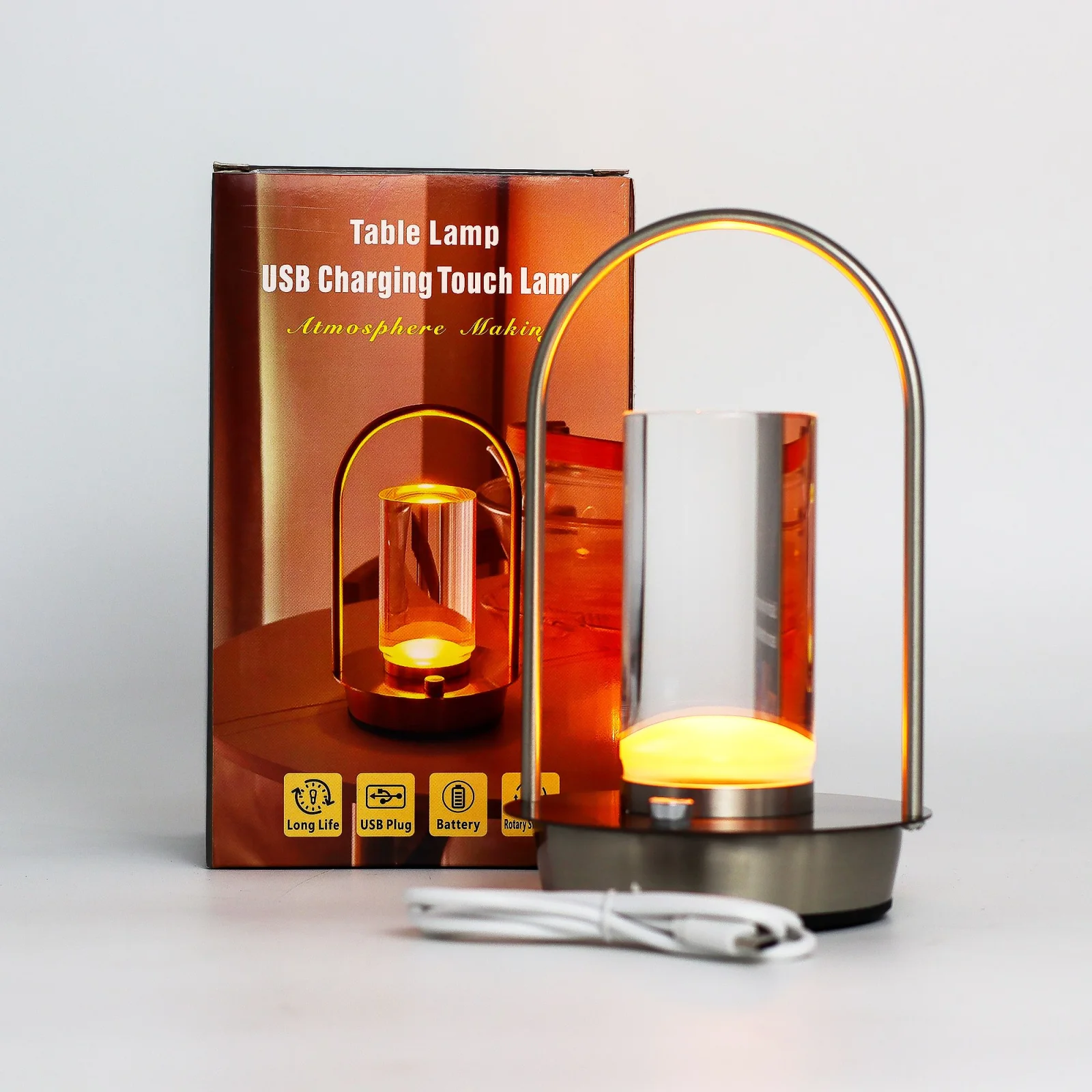 Dotyková lampa Crystal Lantern – USB-C, nabíjateľná – fotka 2
