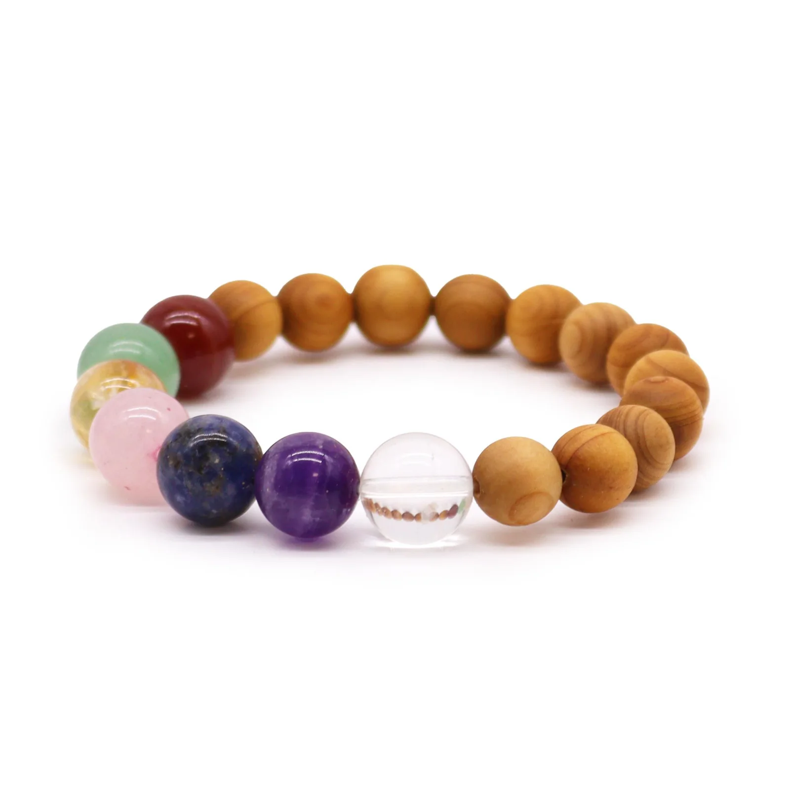 Náramok z cédrového dreva Seven Chakras – 7 kameňov – fotka 1