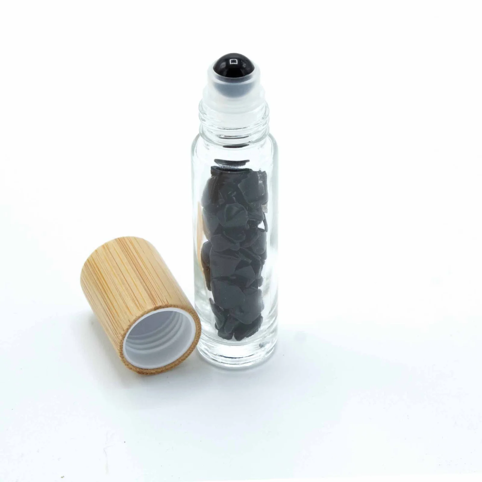 Roll-on fľaštička s čiernym turmalínom, 5 ml – drevené viečko – fotka 4