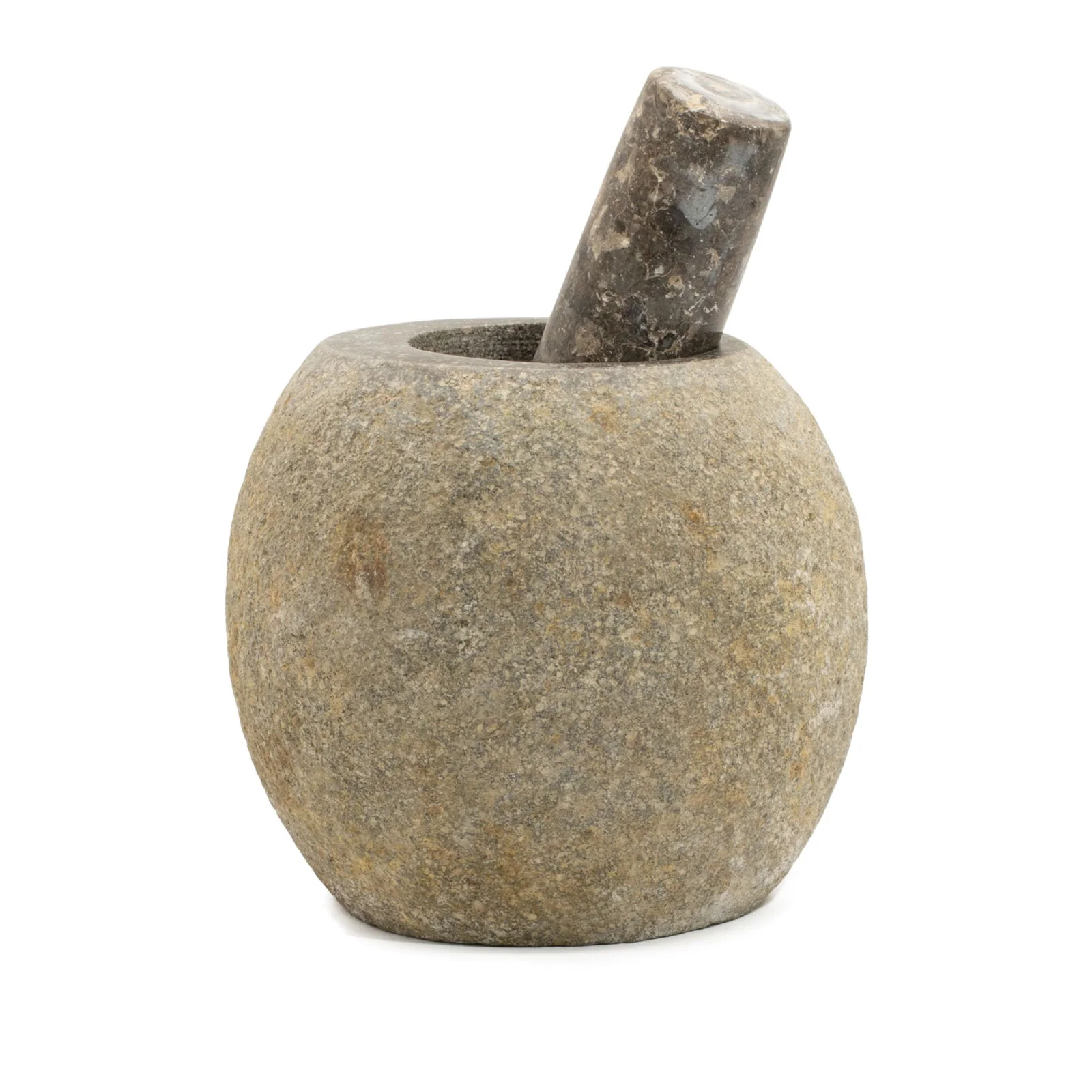 Dekoratívny mažiar s tĺkom z riečneho kameňa – veľký, cca 15 × 12 cm – fotka 5