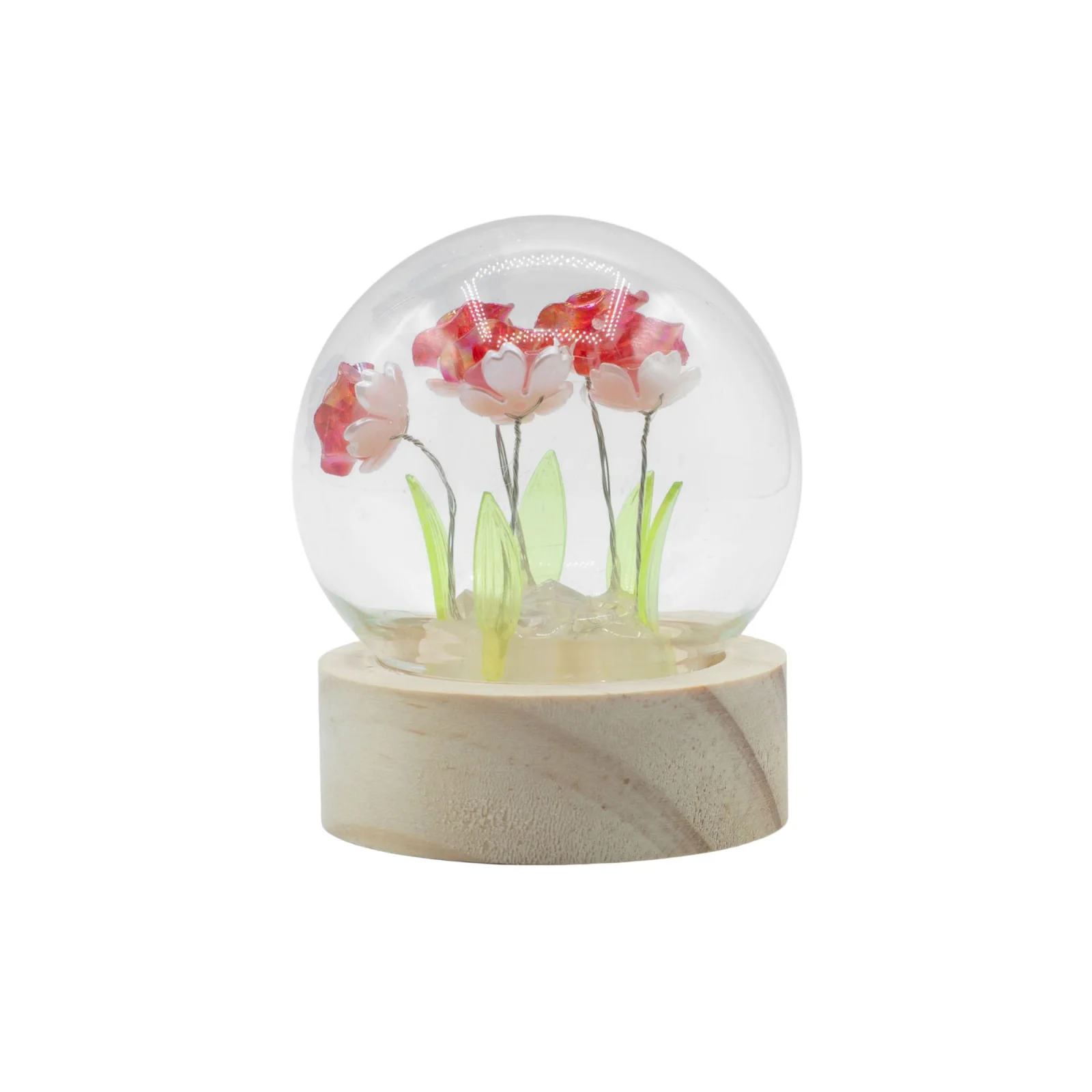 Floral Glow – LED kupola, 5 červených ruží, na batérie – fotka 2