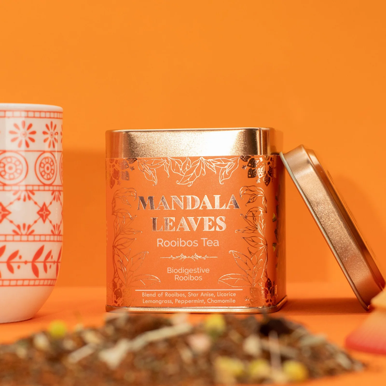 Rooibos Biodigest – mäta, harmanček a aníz, 50 g, plechovka – fotka 3