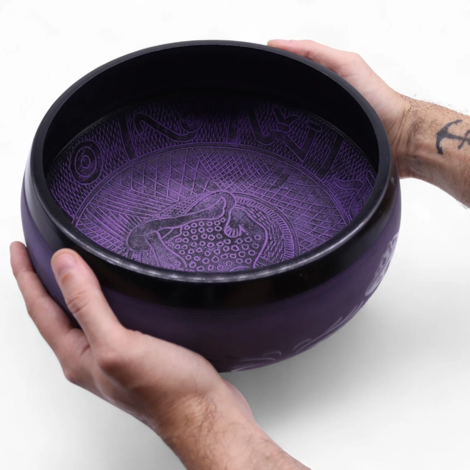 Spievajúca miska Mushroom Purple Haze – fialová mosadz, 23 cm – fotka 7