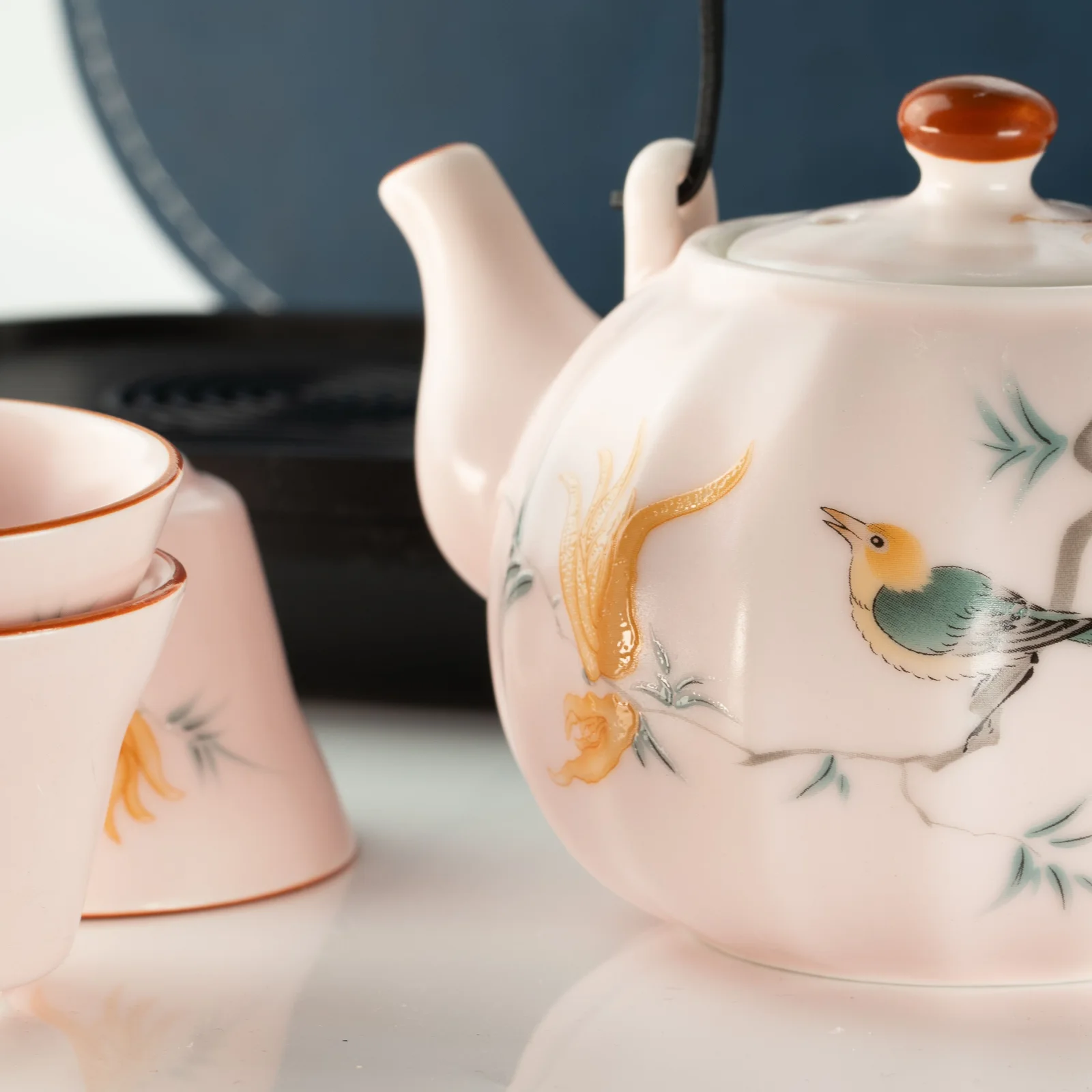 Cestovná čajová sada Pink Vintage Pumpkin – kanvica a 4 šálky – fotka 4
