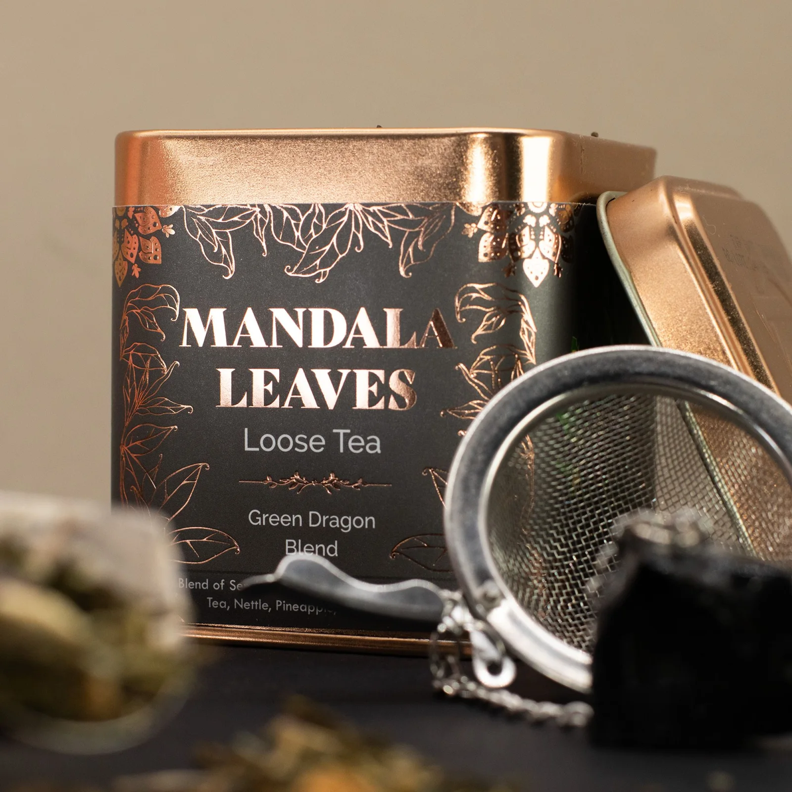 Zelený čaj Green Dragon Blend – ananás a pomaranč, 50 g, plechovka – fotka 8